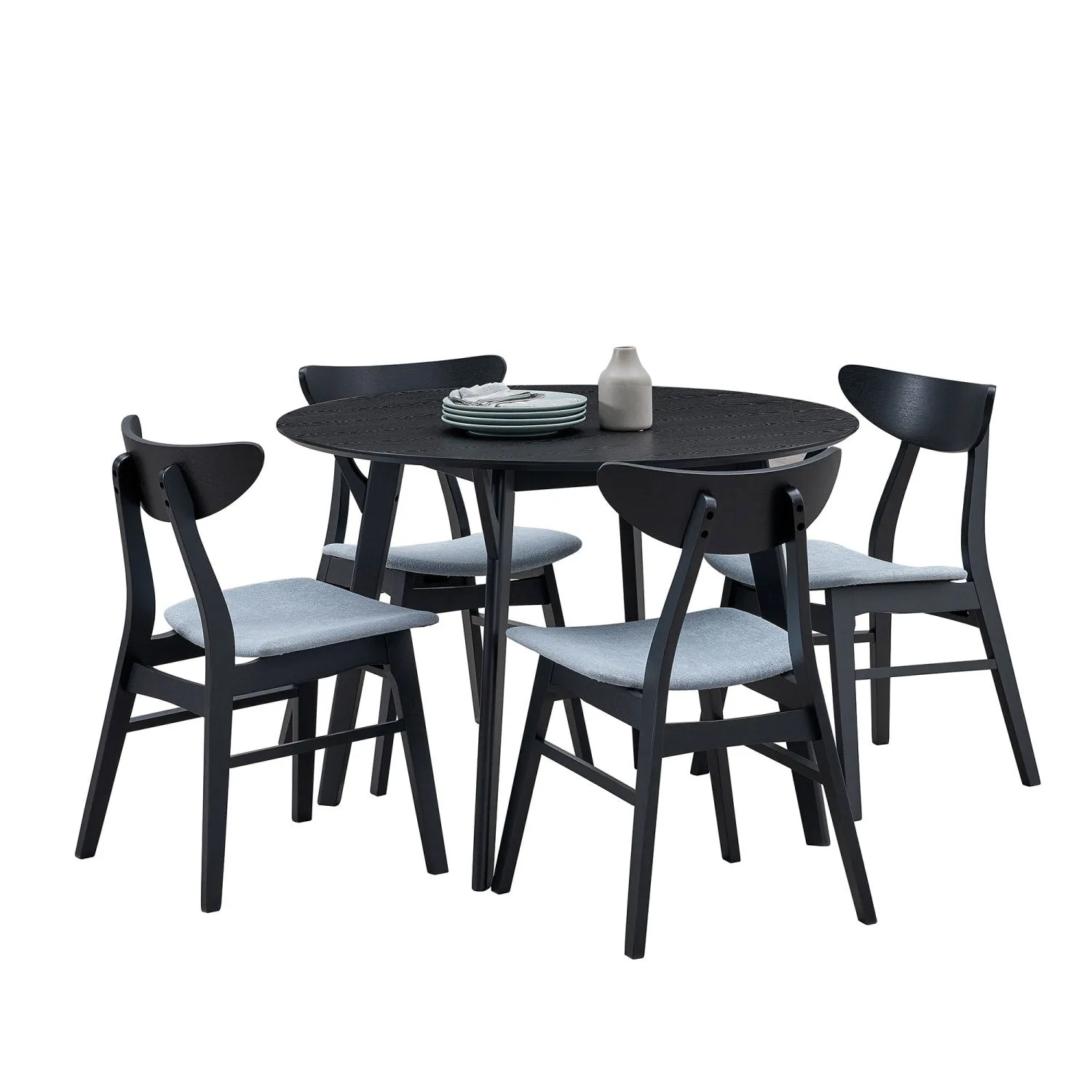 Streamdale Black Round Kitchen Table & 4 Fabric Chairs