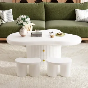 Streamdale Cloud Coffee Table Set: 3 Tables, 2 Drawers, 2 Stools