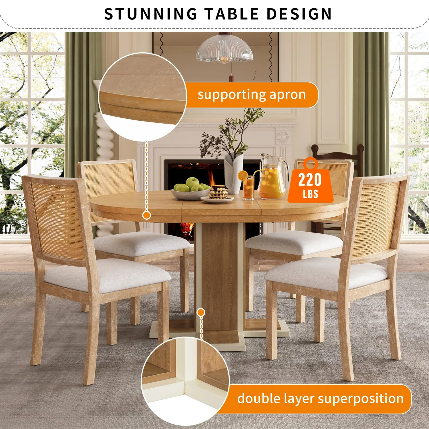 Streamdale Extendable Oval Dining Table, Solid Wood, 42-58"