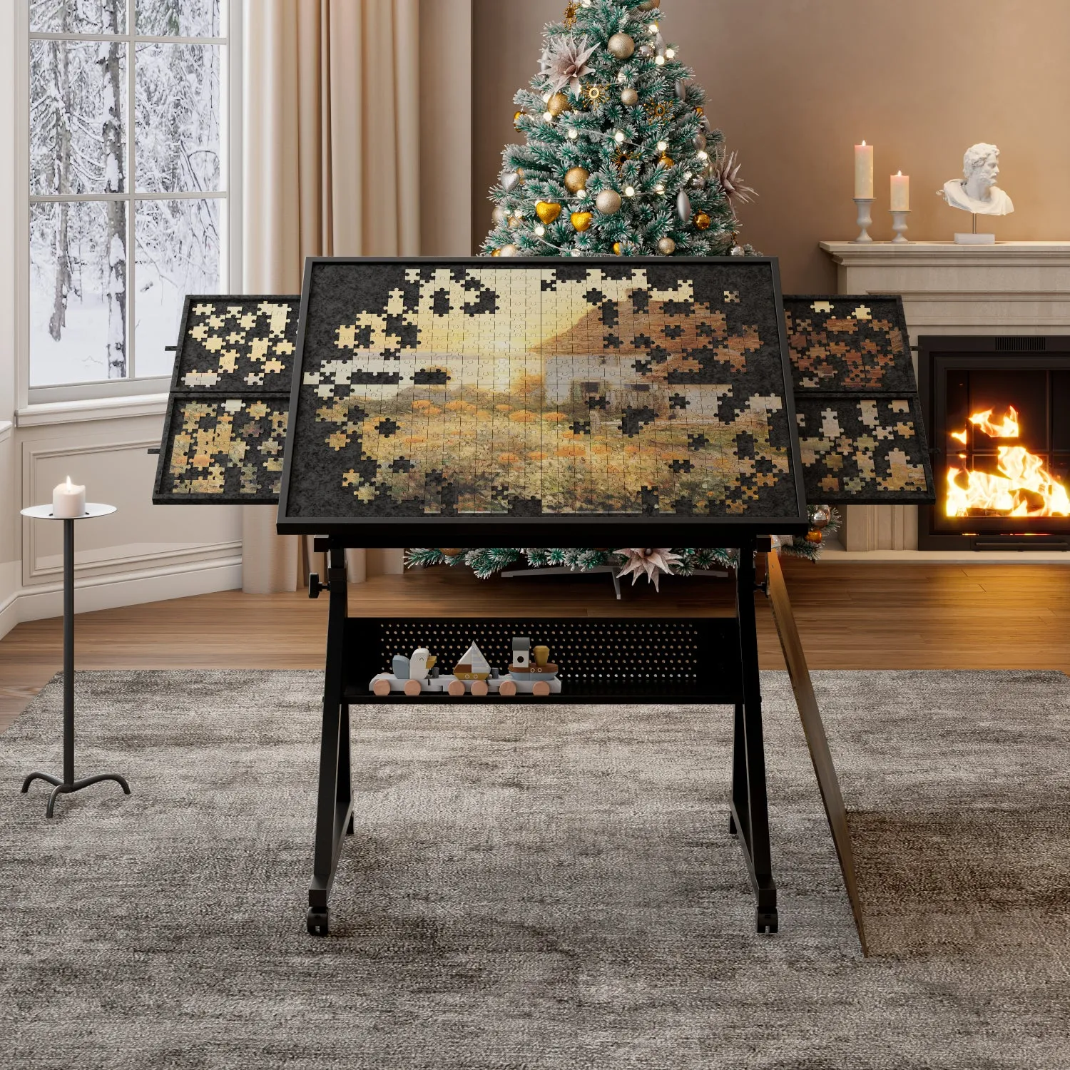 Streamdale Jigsaw Puzzle Table Board 1500pc w/ 4 Drawers (Black)