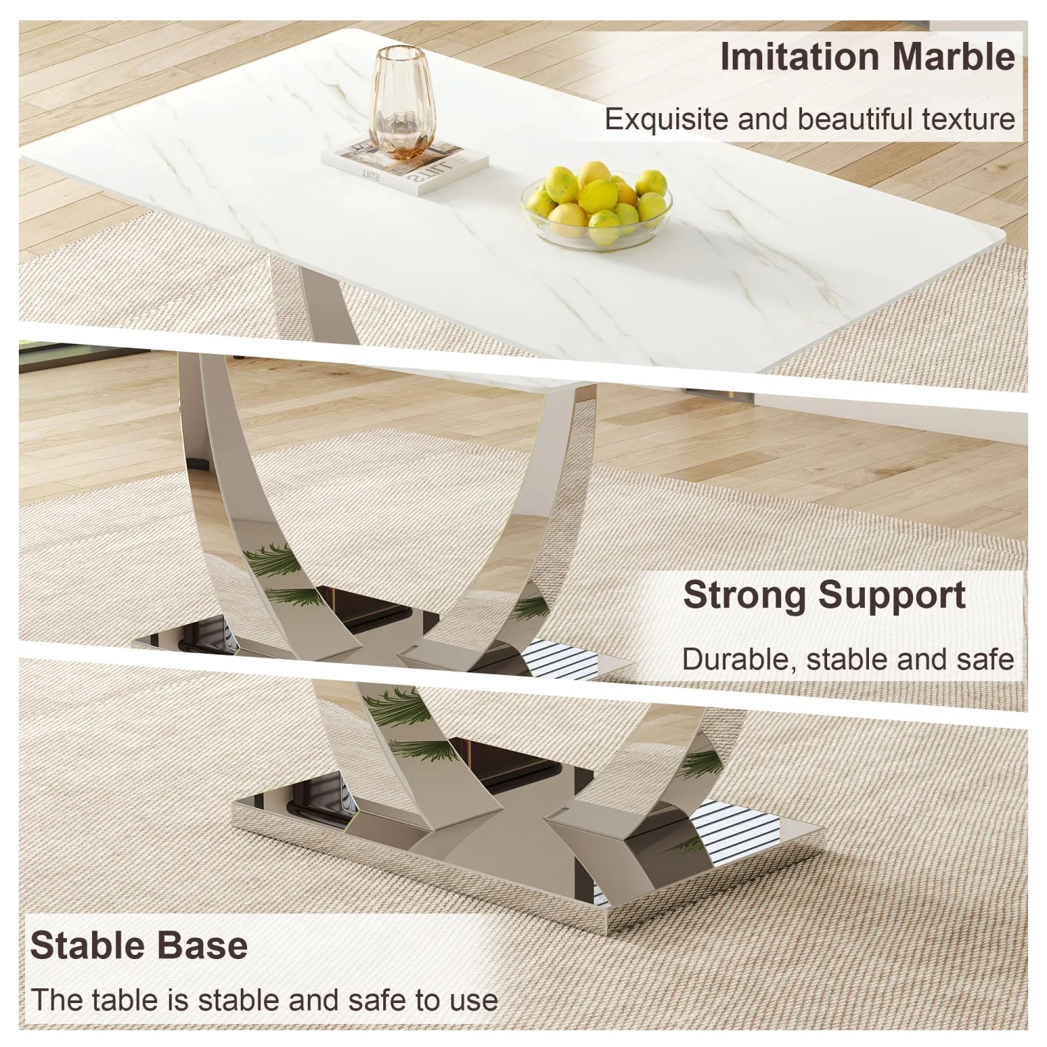 Streamdale Modern Glass Dining Table Set with 4 Black Chairs