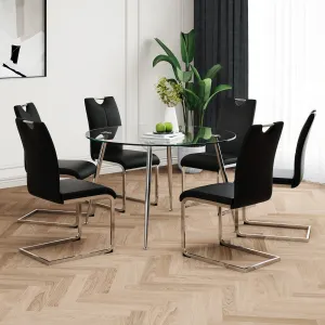 Streamdale Modern Round Glass Dining Set (Table & 6 Black Chairs)