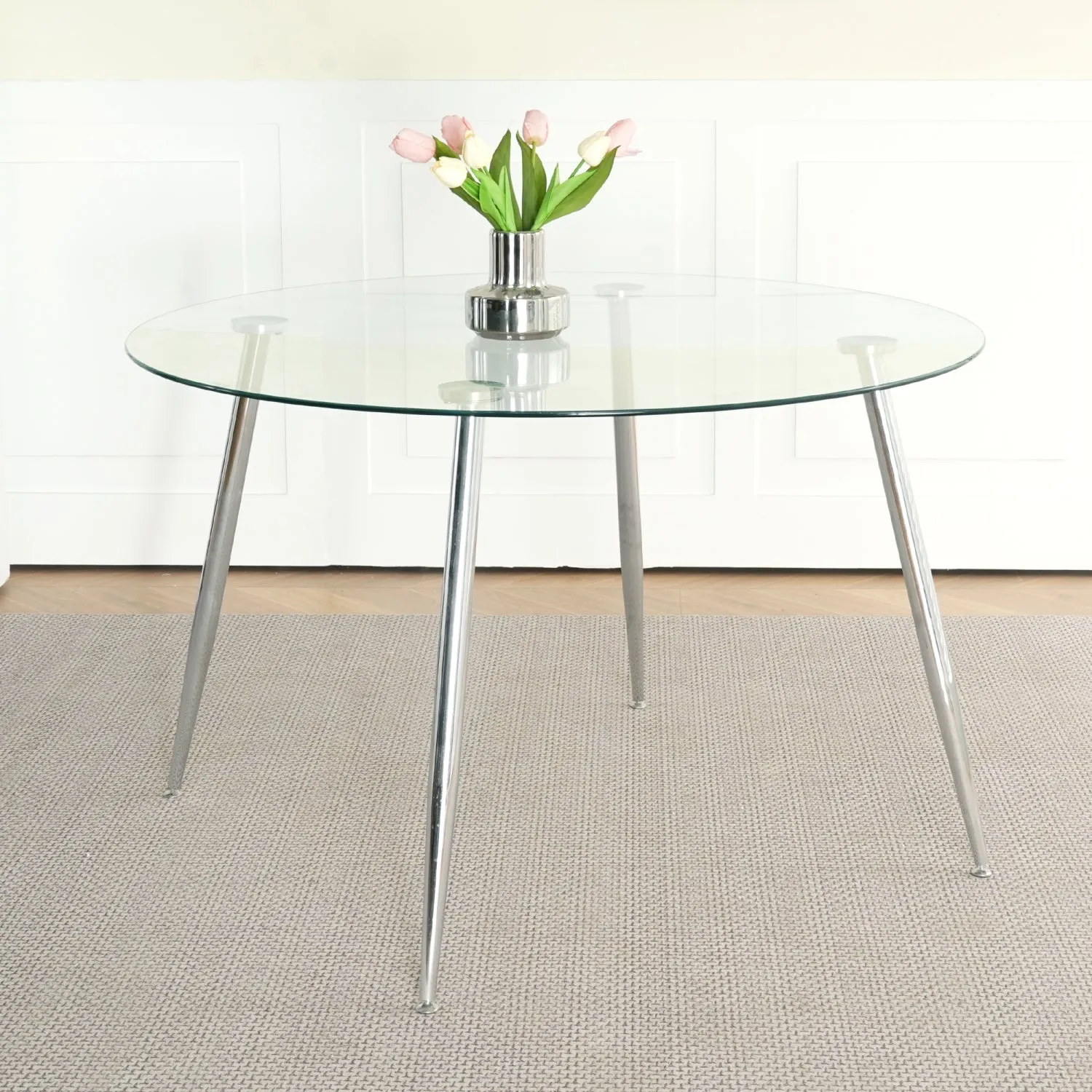 Streamdale Modern Round Glass Dining Set (Table & 6 Black Chairs)