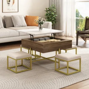 Streamdale Modern Square Lift-Top Coffee Table Set with Storage & 4 Ottomans
