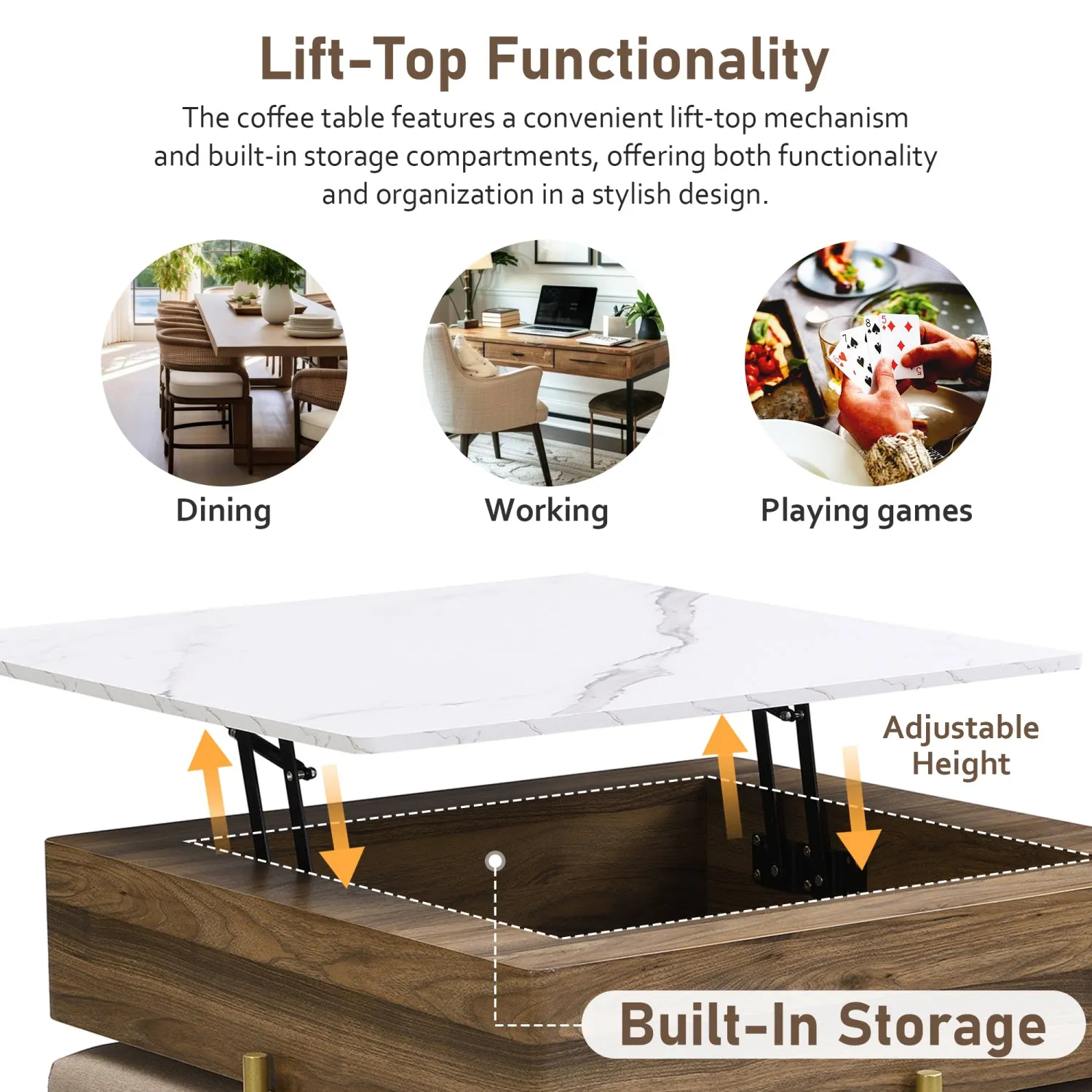 Streamdale Modern Square Lift-Top Coffee Table Set with Storage & 4 Ottomans