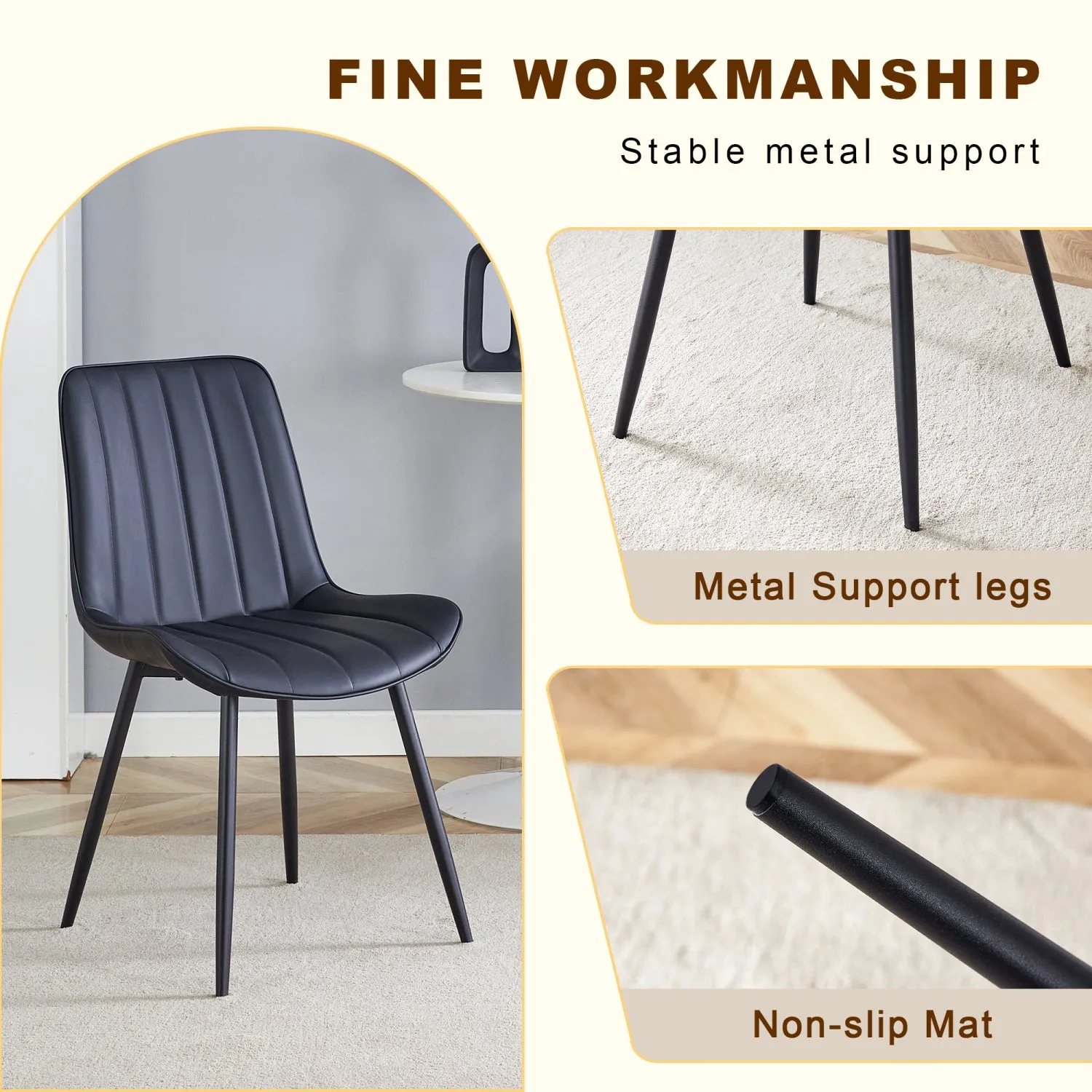 Streamdale Round Dining Table Set - Gray Wood Grain, Black Cushions