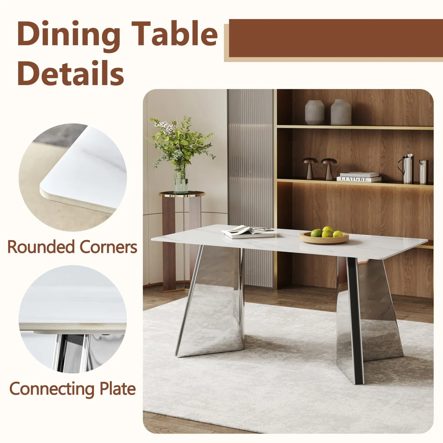 Streamdale Snow Mountain Table & 4 Black PU Chairs