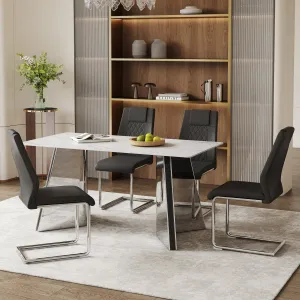 Streamdale Snow Mountain Table & 4 Black PU Chairs