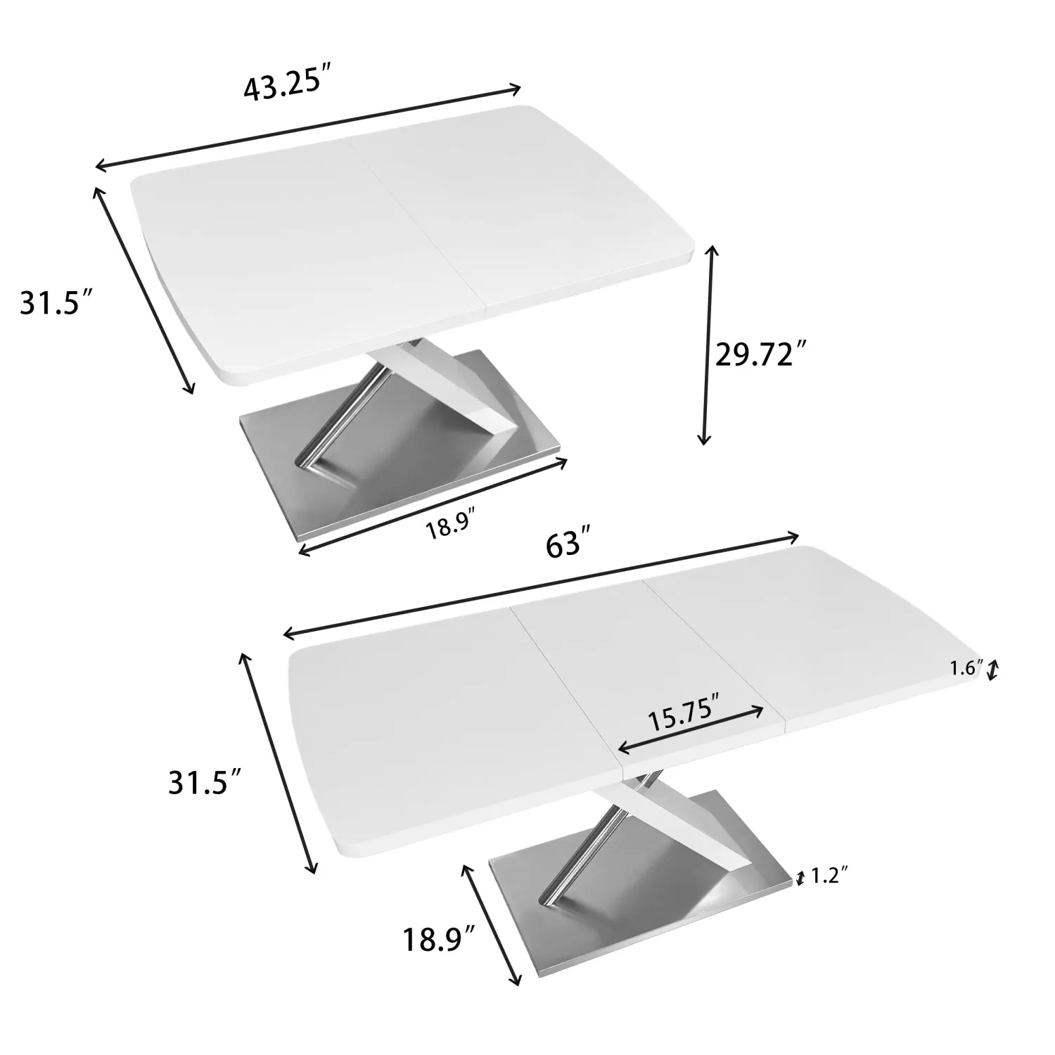 Streamdale White Extendable Dining Table, Metal Base, 4-6 People