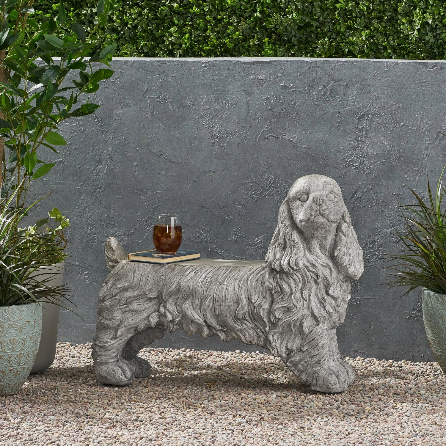 Streamdale Dog Statue Bench - Garden Accent Seating