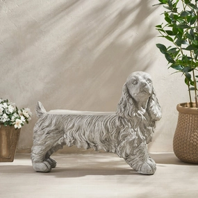 Streamdale Dog Statue Bench - Garden Accent Seating