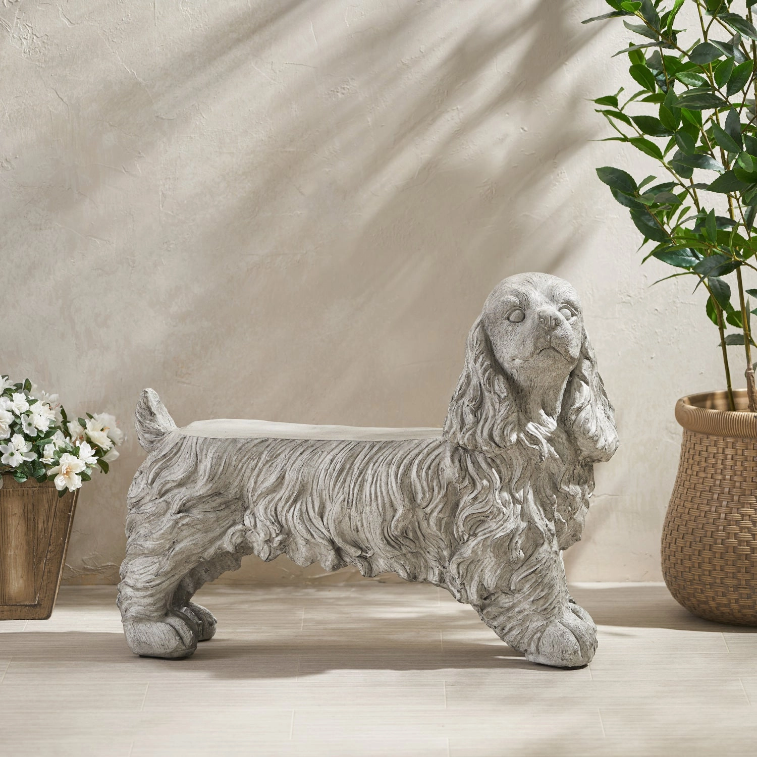 Streamdale Dog Statue Bench - Garden Accent Seating