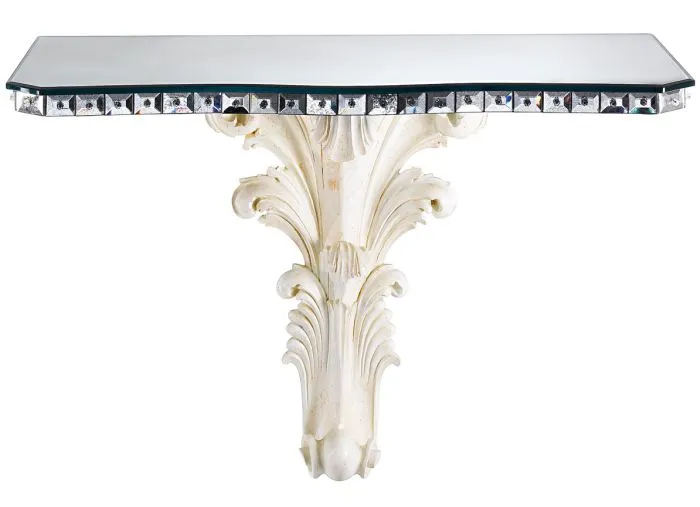 Venetian Mirror Console With Hand-Carved Wooden Base