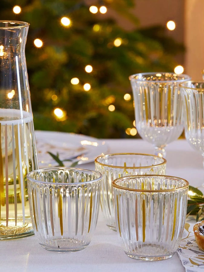 White and Gold Stripe Wine Glass