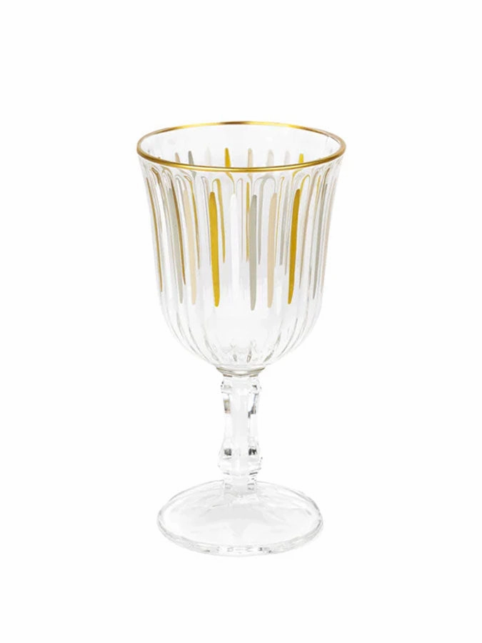 White and Gold Stripe Wine Glass