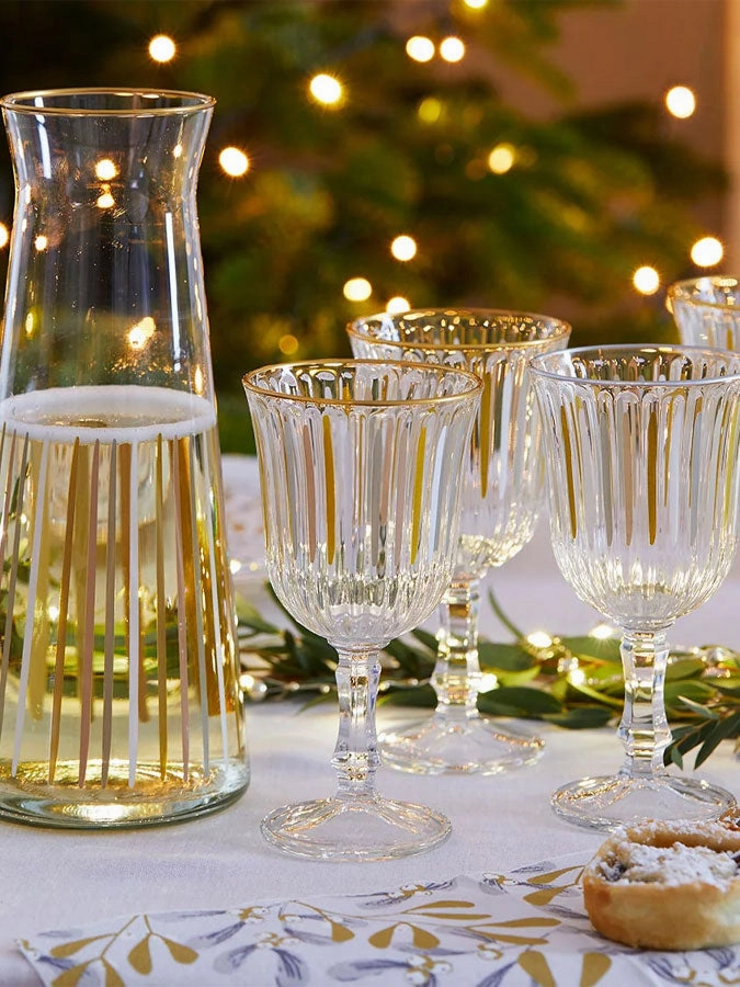 White and Gold Stripe Wine Glass